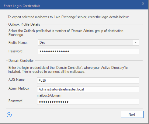 Enter Exchange Credentials