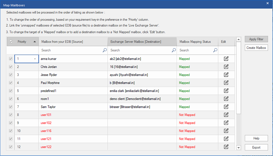 Map Users Mailboxes