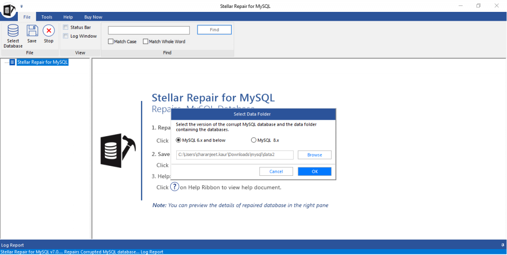 Mysql Data Folder Selected