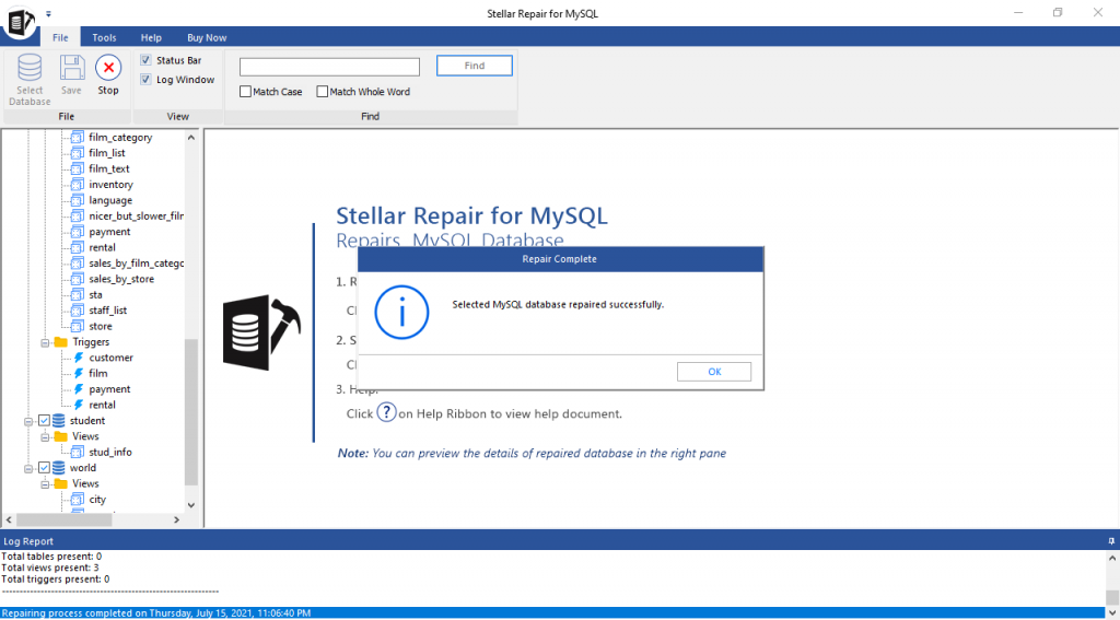 Mysql Database Repaired Message