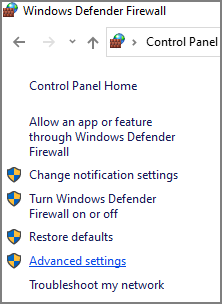 open firewall advanced settings