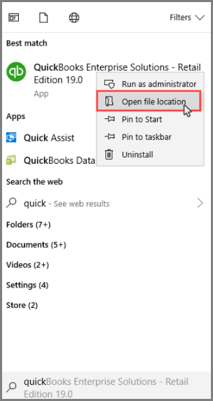open quickbooks file location