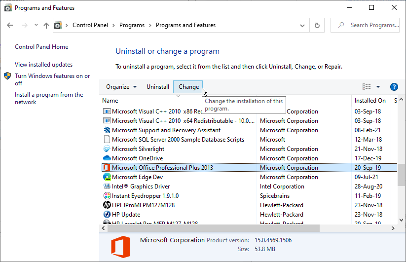 Microsoft Office - change the installation