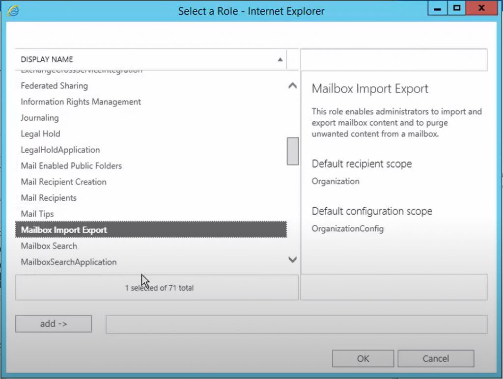 Select Mailbox Import Export Role