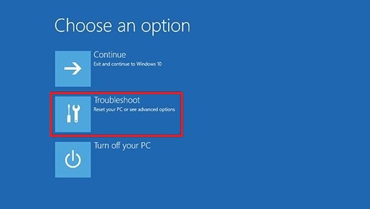 Choose Option Troubleshoot