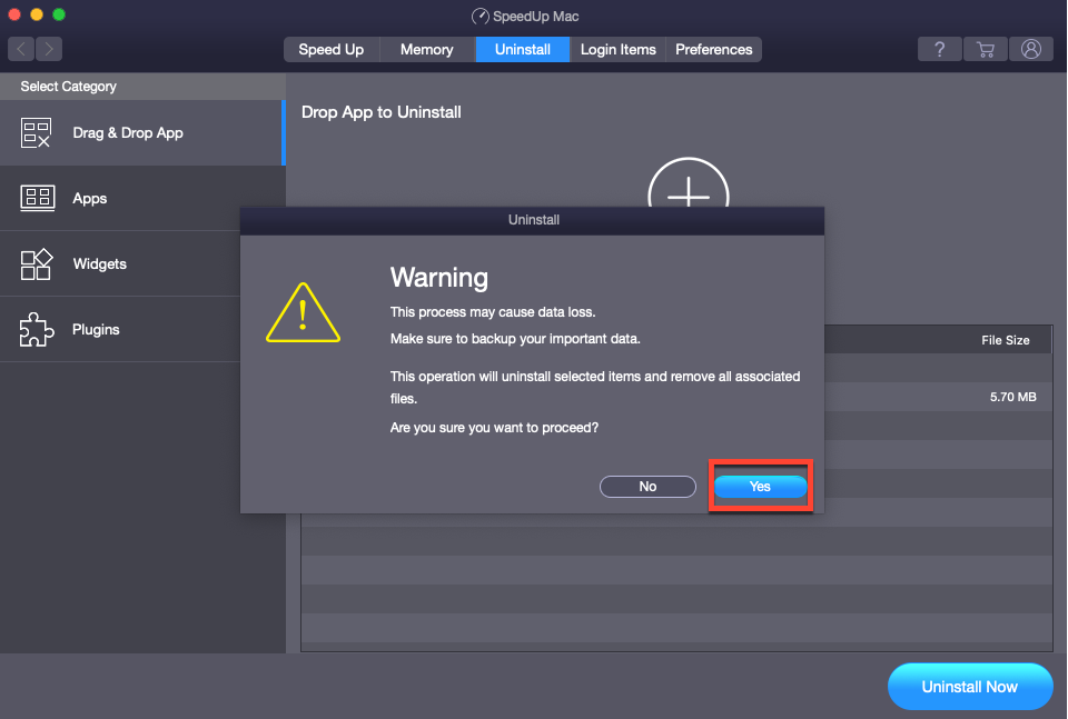 Speedup Mac uninstall Warning