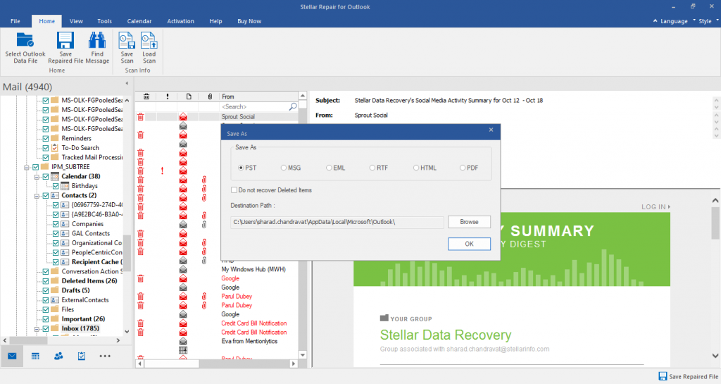 Stellar Repair for Outlook Choose to Save