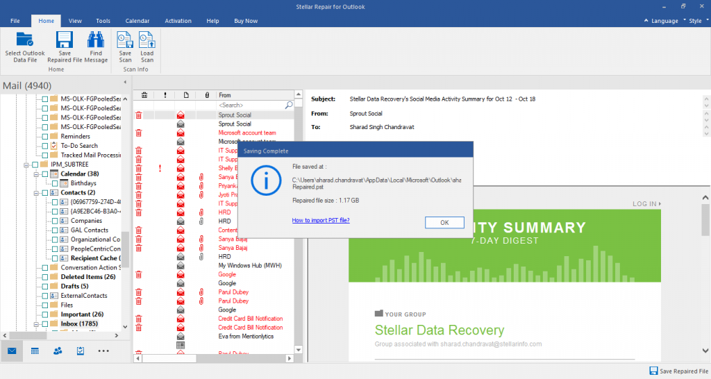 Stellar Repair for Outlook Saving