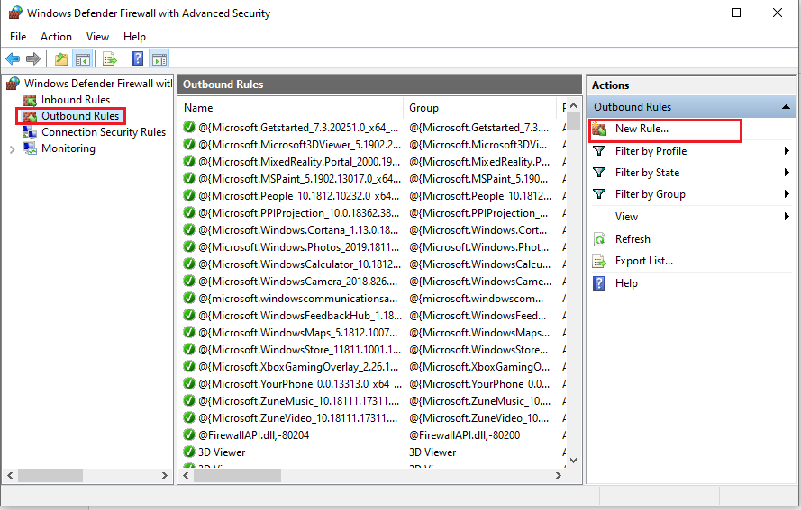 windows firewall outbound rules