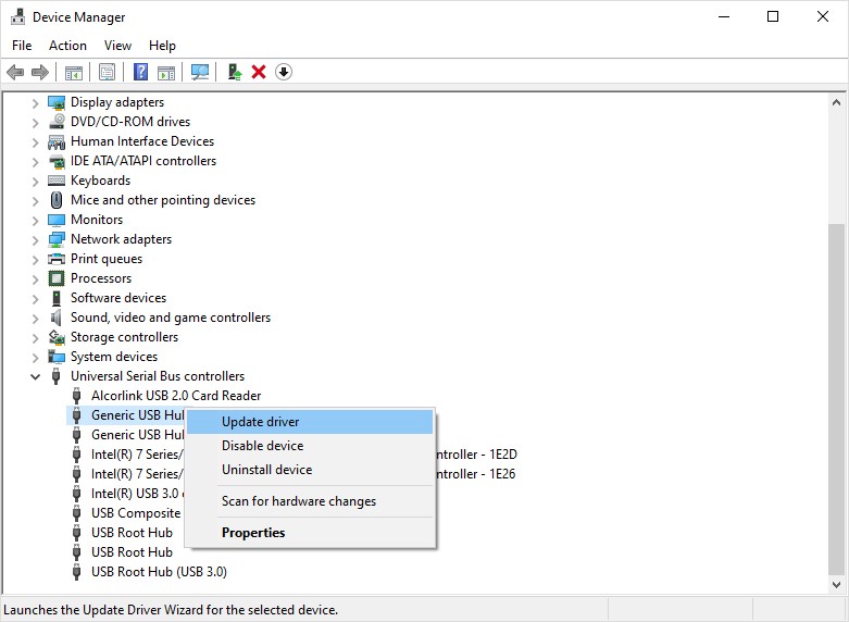 Actualizar controladores USB