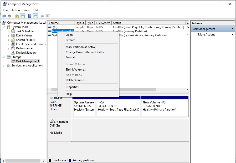 Disk Management window