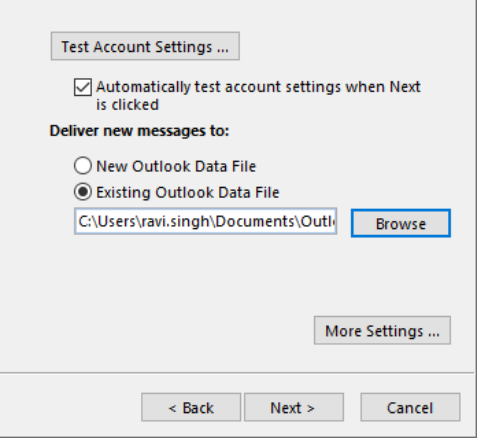 Existing Outlook Data File