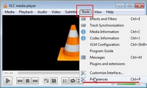 Select 'Tools' in VLC and then go to 'Preferences'