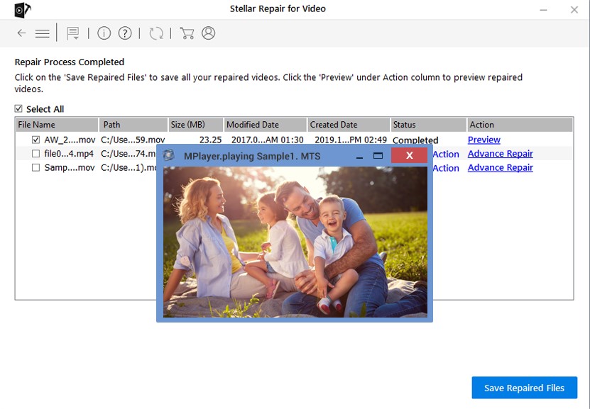 You can preview repaired files before saving