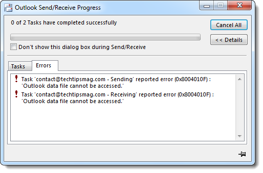 Outlook Send Receive Errors