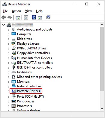 Opción Portable Devices en Device Manager