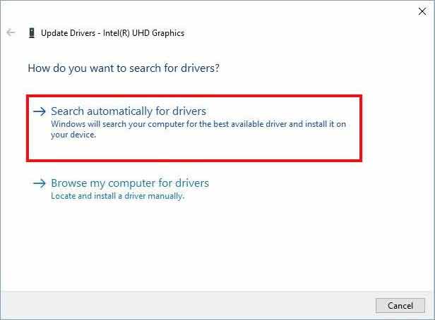 Click on Search Automatically for Drivers