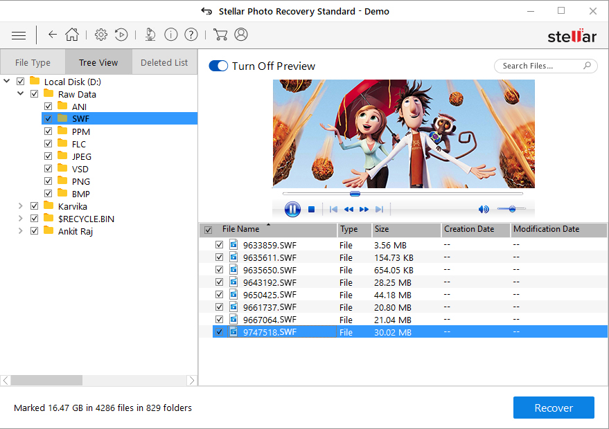 SWF File recovery