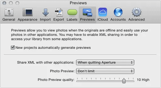 aperture previews tab