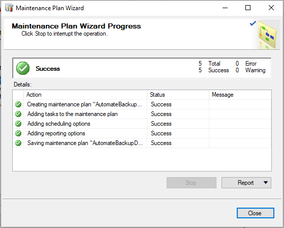 backup maintenance plan are performed successfully