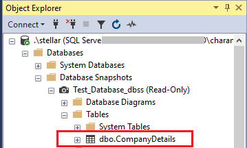 check data in database snapshot