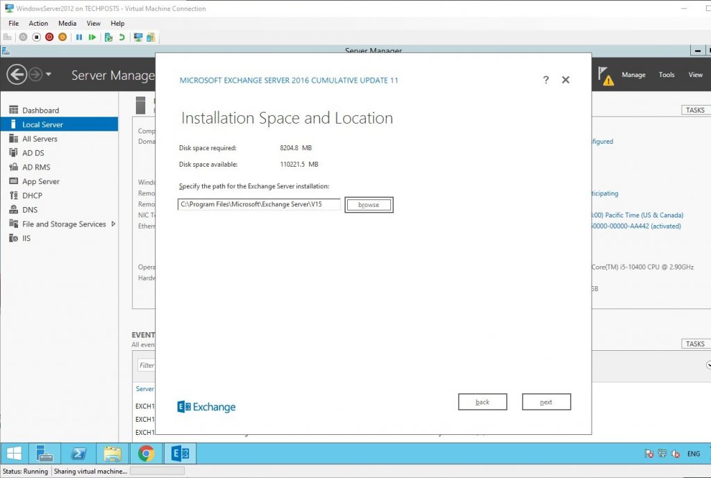 choose exchange server install location