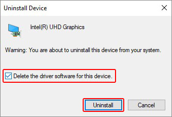 choose to delete this driver software for the device and click uninstall