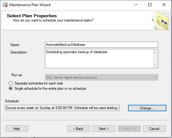 continue with backup maintenance plan