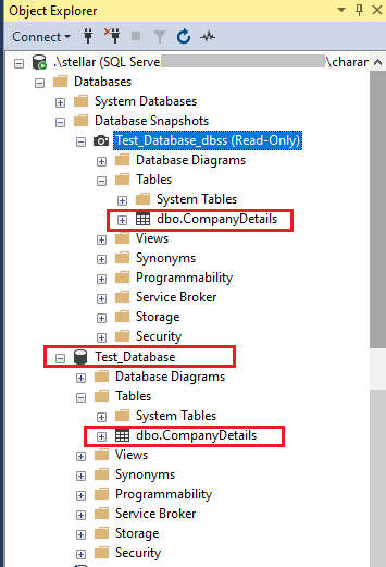 database snapshot created