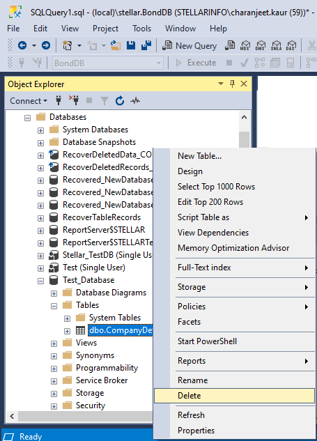 delete database table