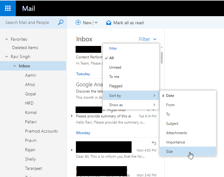 Filter Emails by Size