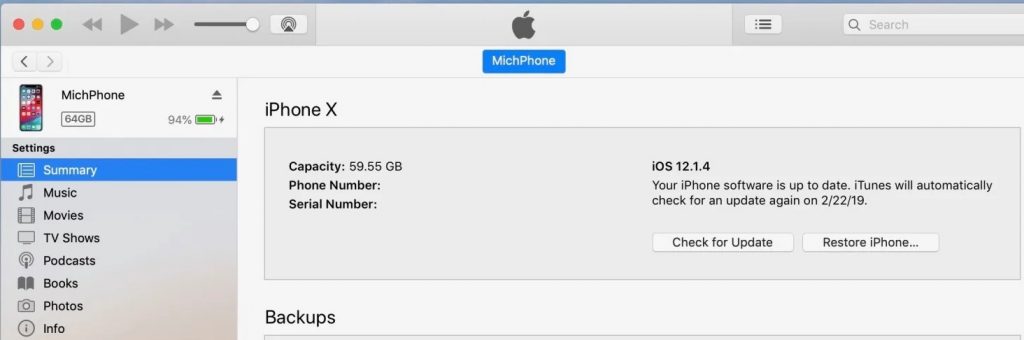 iPhone itunes Restore mac