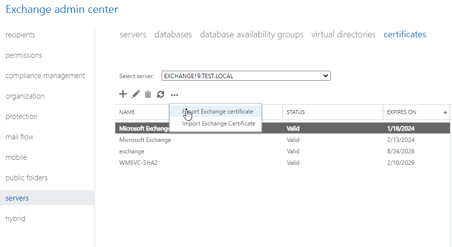 import exchange certificate