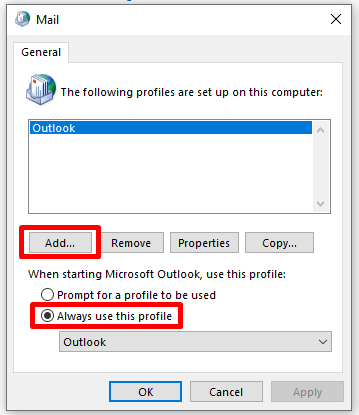 Add your Outlook profile 