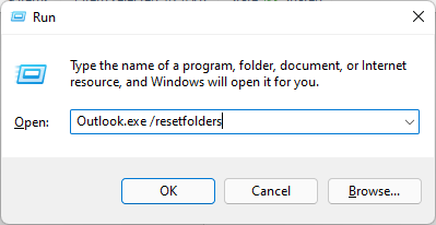 Outlook.exe /resetfolders 