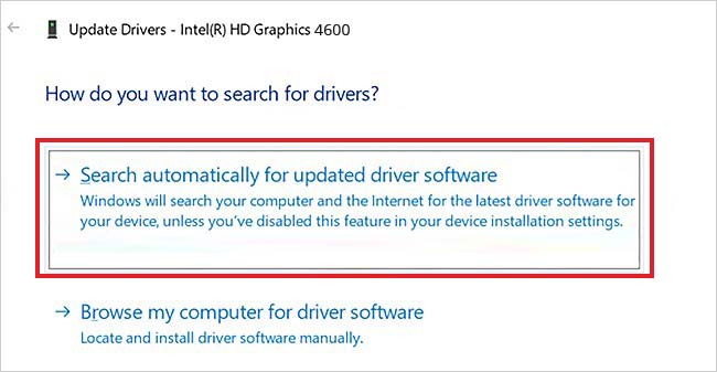 Search Automatically for Updated driver software