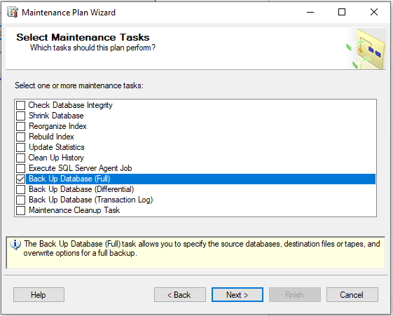 select backup database option