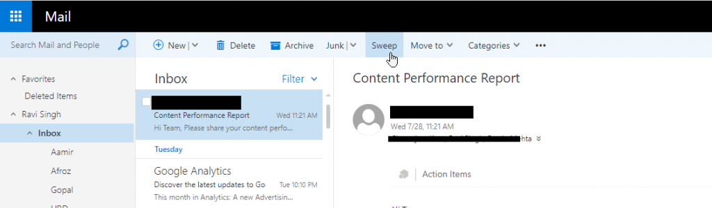 Sweep Mails Outlook