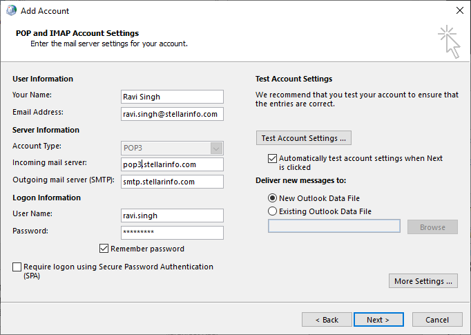 Test Profile Settings