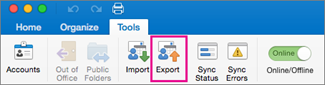 Import and Export options in Outlook for Mac