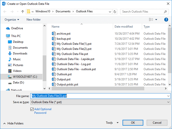 Archiving Outlook data to local PST File