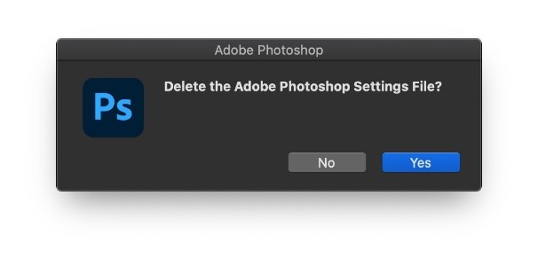 Delete settings to reset Photoshop