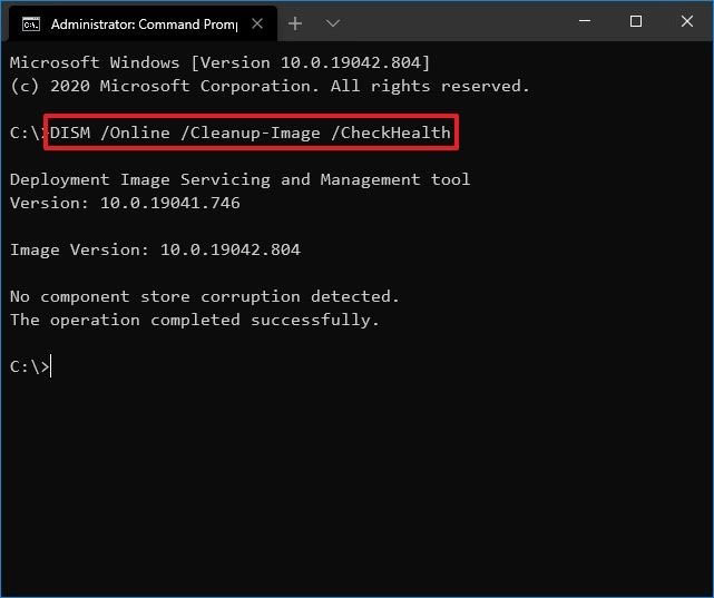 DISM /Online /Cleanup-Image /CheckHealth