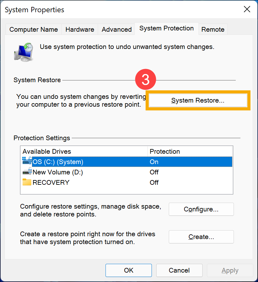 Click System Restore