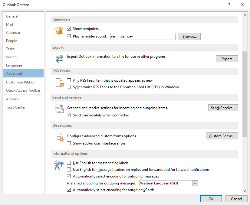 advanced outlook settings