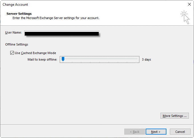 use cached exchange mode outlook 2010