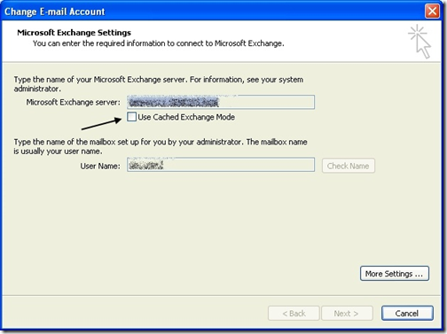 cached exchange mode outlook