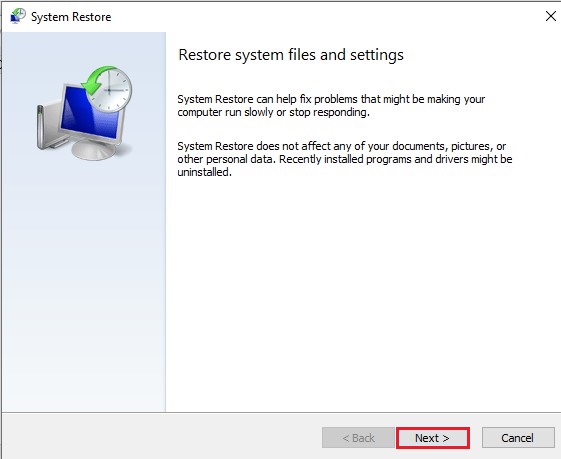 Click Restore System Files and Settings 