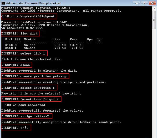 Create a new Partition in DiskPart