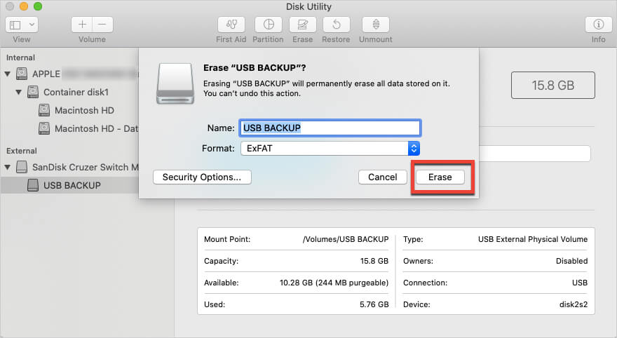 Erase USB backup 